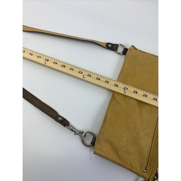 Hobo Foldover Flat Crossbody Yellow Leather Purse Zip Long Medium Lightweight - Picture 13 of 13